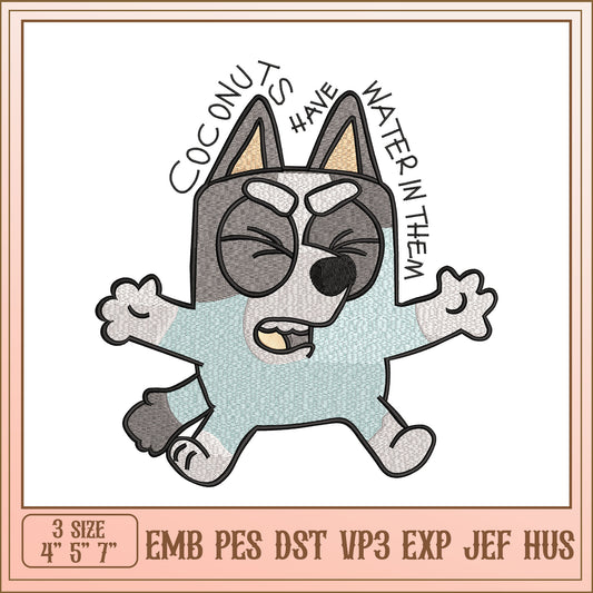 Embroidery Design Cute Dog Coconut Water