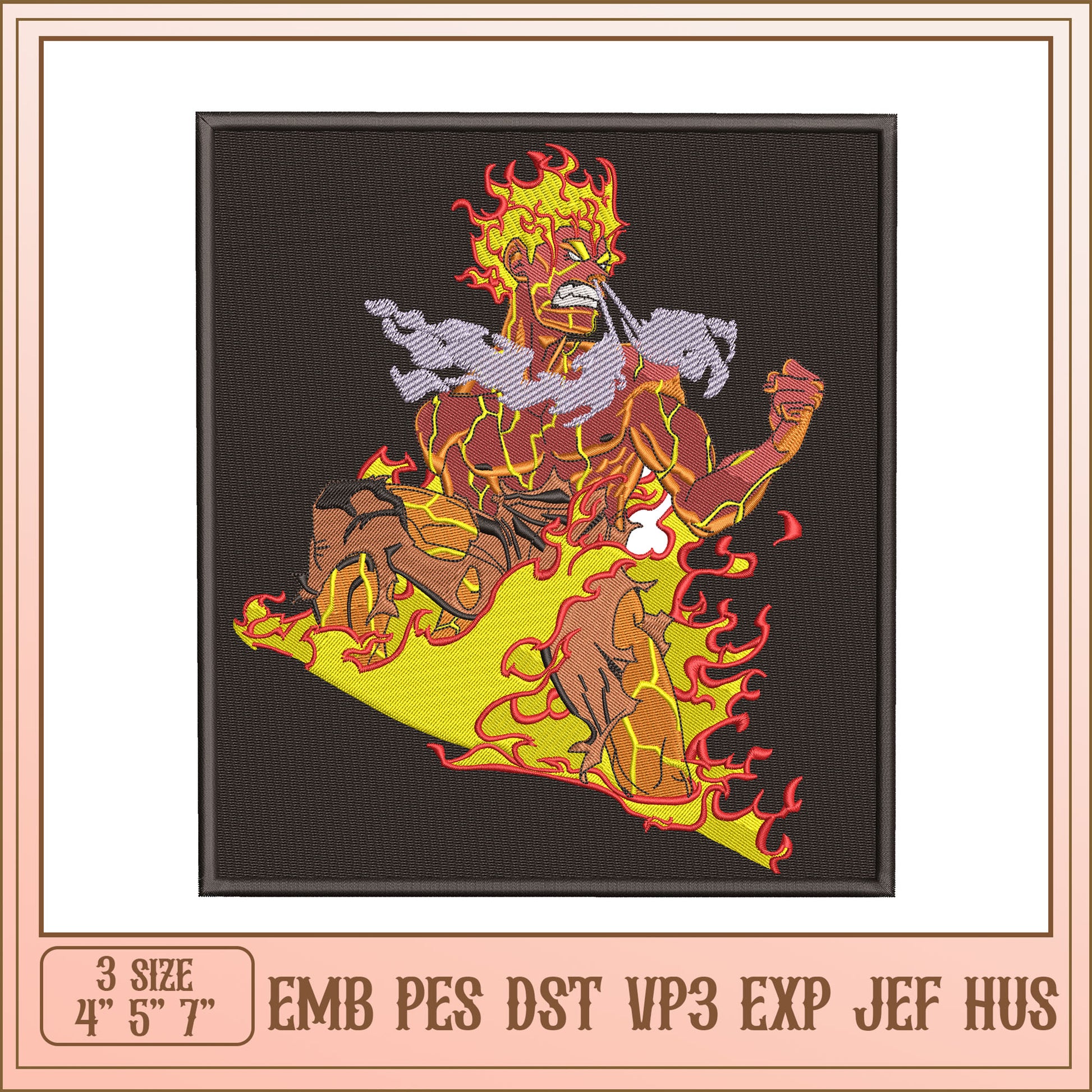 Embroidery Design Fiery Anime Figure