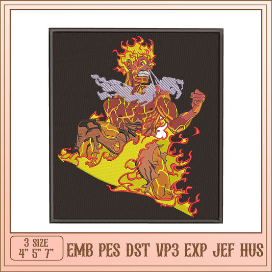 Embroidery Design Fiery Anime Figure