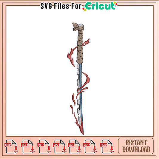Embroidery Design Fiery Katana Sword Instant Download