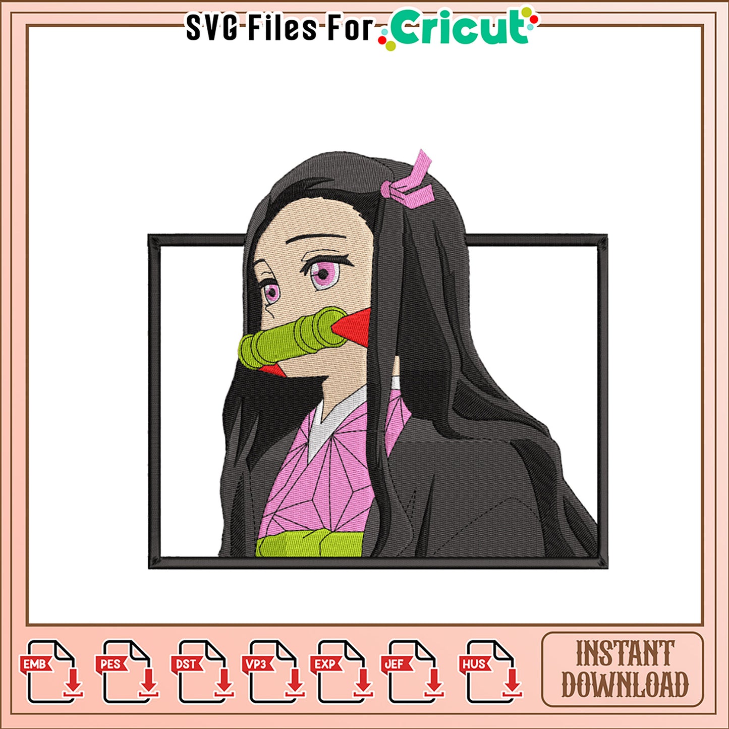 Embroidery Design Girl with Unique Muzzle Accessory