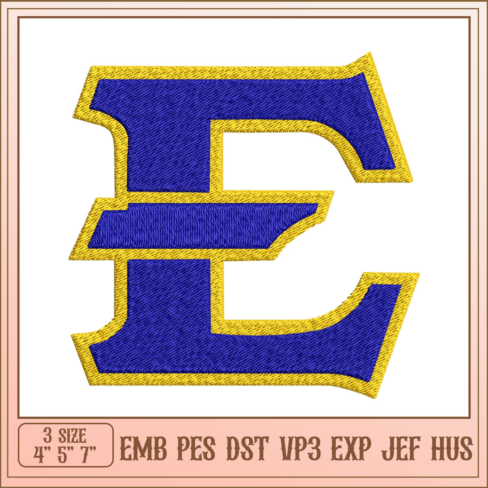 Scripted Blue E Embroidery Design Letter E in Blue and Yellow Multiple Sizes – svg ...