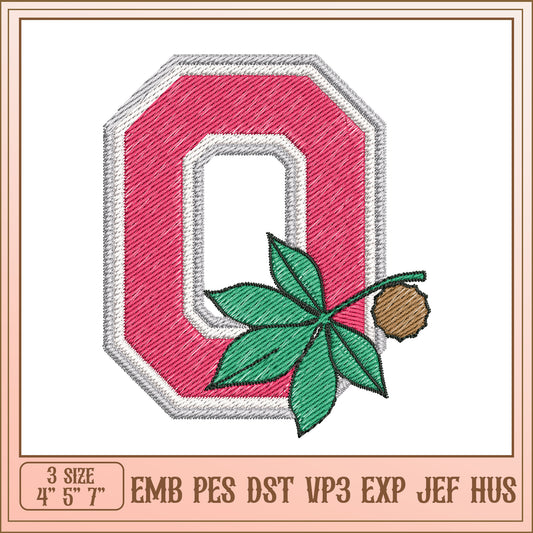 Embroidery Design Letter O with Leaf
