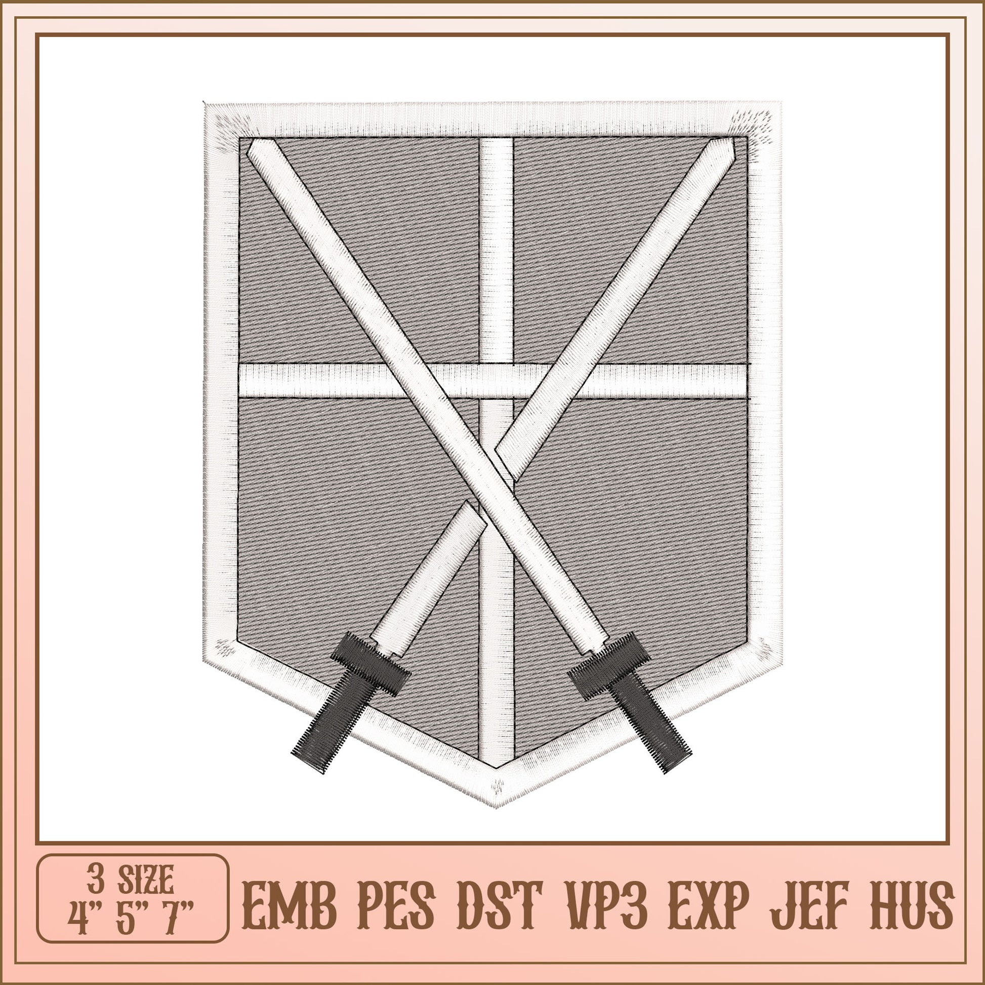 Embroidery Design Swords Shield 4x7