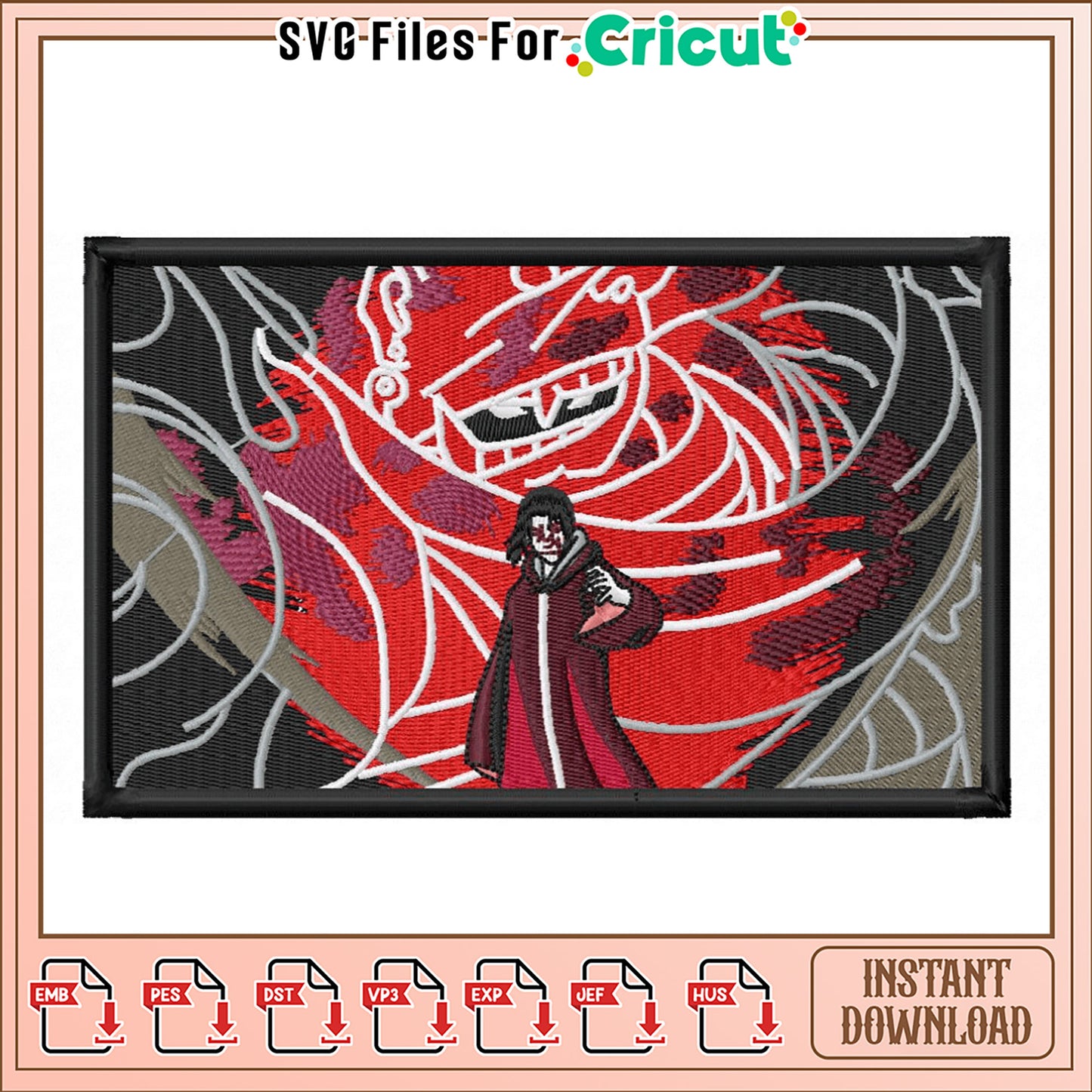 Embroidery Design of Character with Red Background
