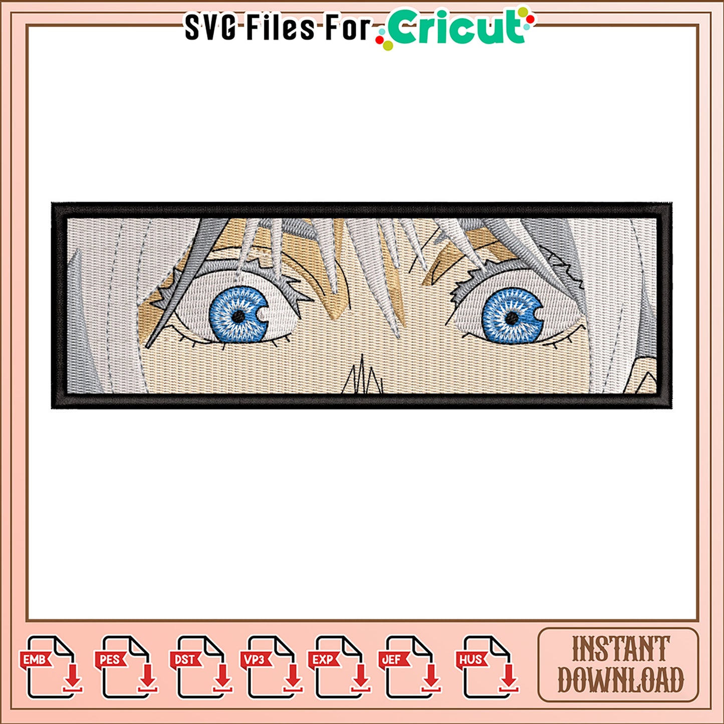 Embroidery Design of Character with Striking Blue Eyes