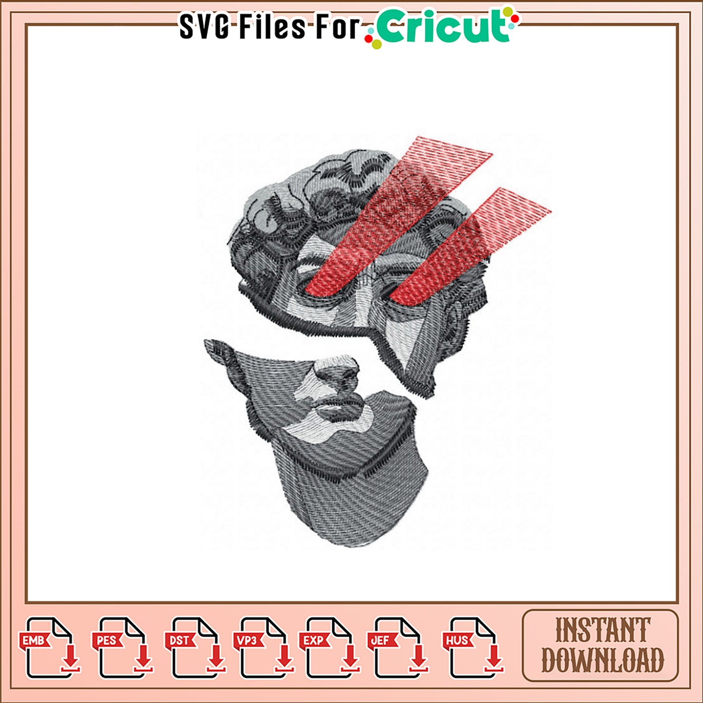 Embroidery Design of Classical Head with Bold Lines