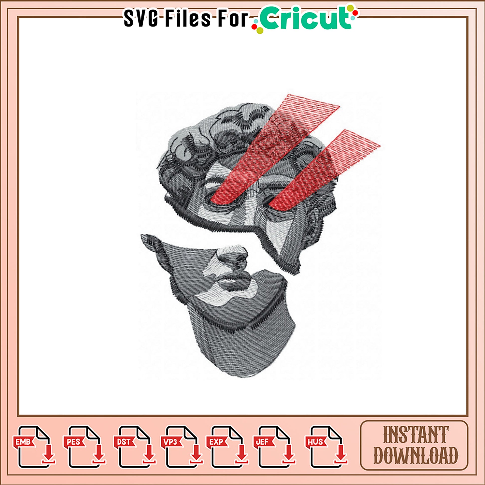 Embroidery Design of Classical Head with Bold Lines