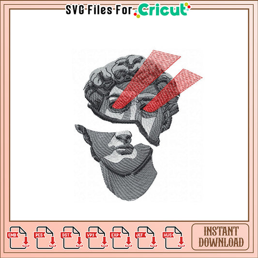 Embroidery Design of Classical Head with Bold Lines