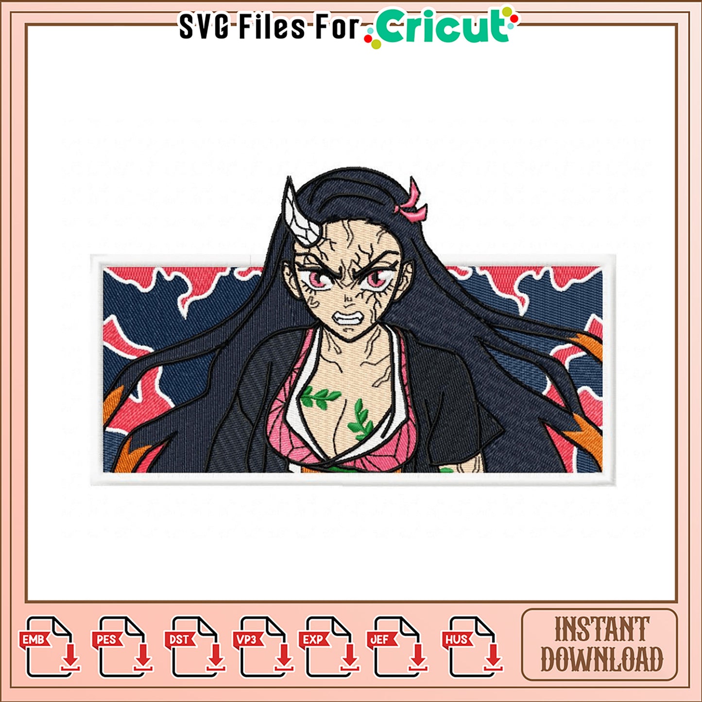 Embroidery Design of Fierce Female Character Art