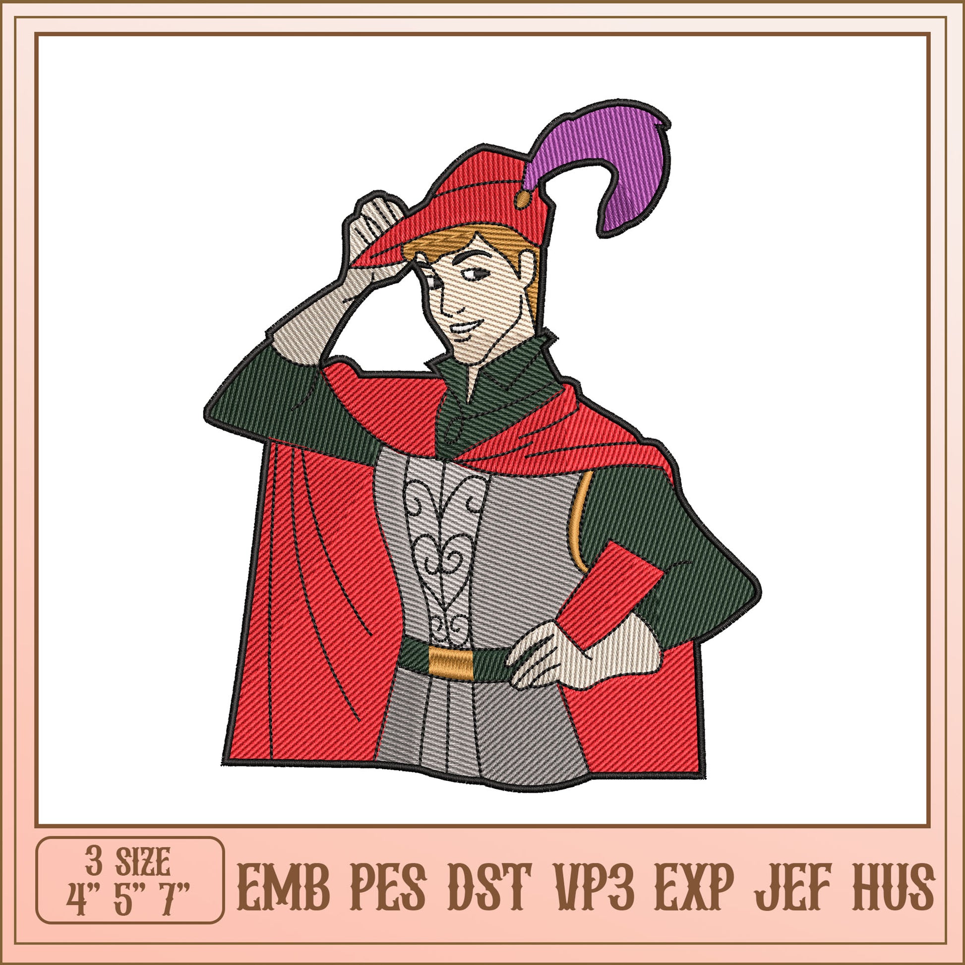 Embroidery Design of Heroic Character in Multiple Formats