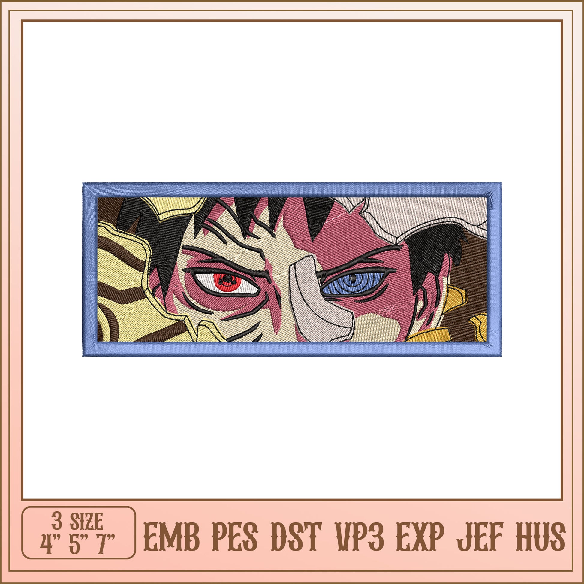 Embroidery Design of Intense Character Face in Three Sizes