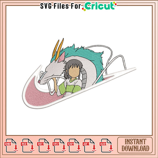 Embroidery Design of Magical Creature and Girl Art