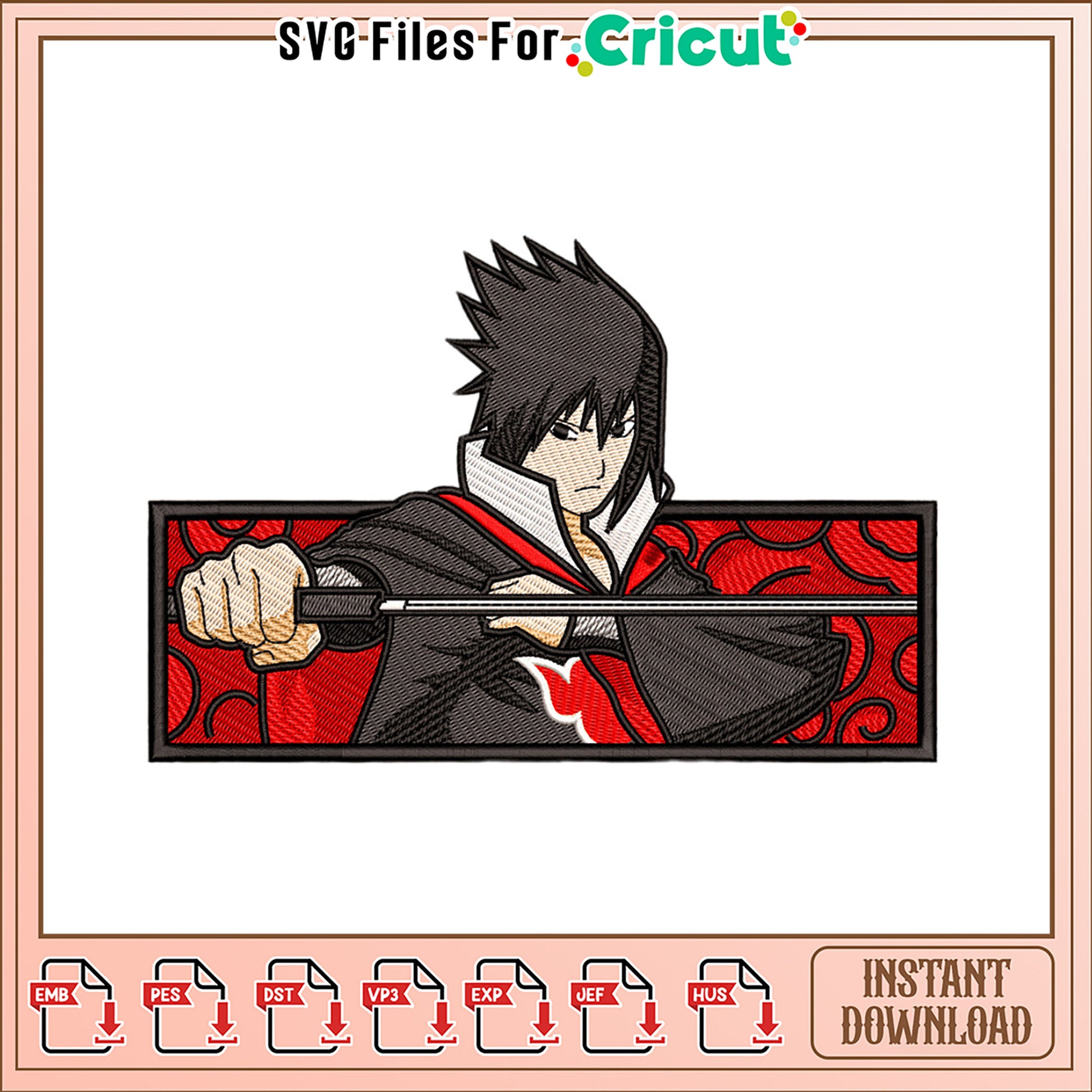 Embroidery Design of Samurai Character with Sword Art