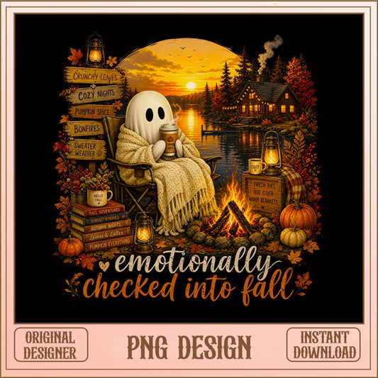 Emotionally Checked Into Fall Ghost PNG, Cozy Fall PNG, Halloween PNG