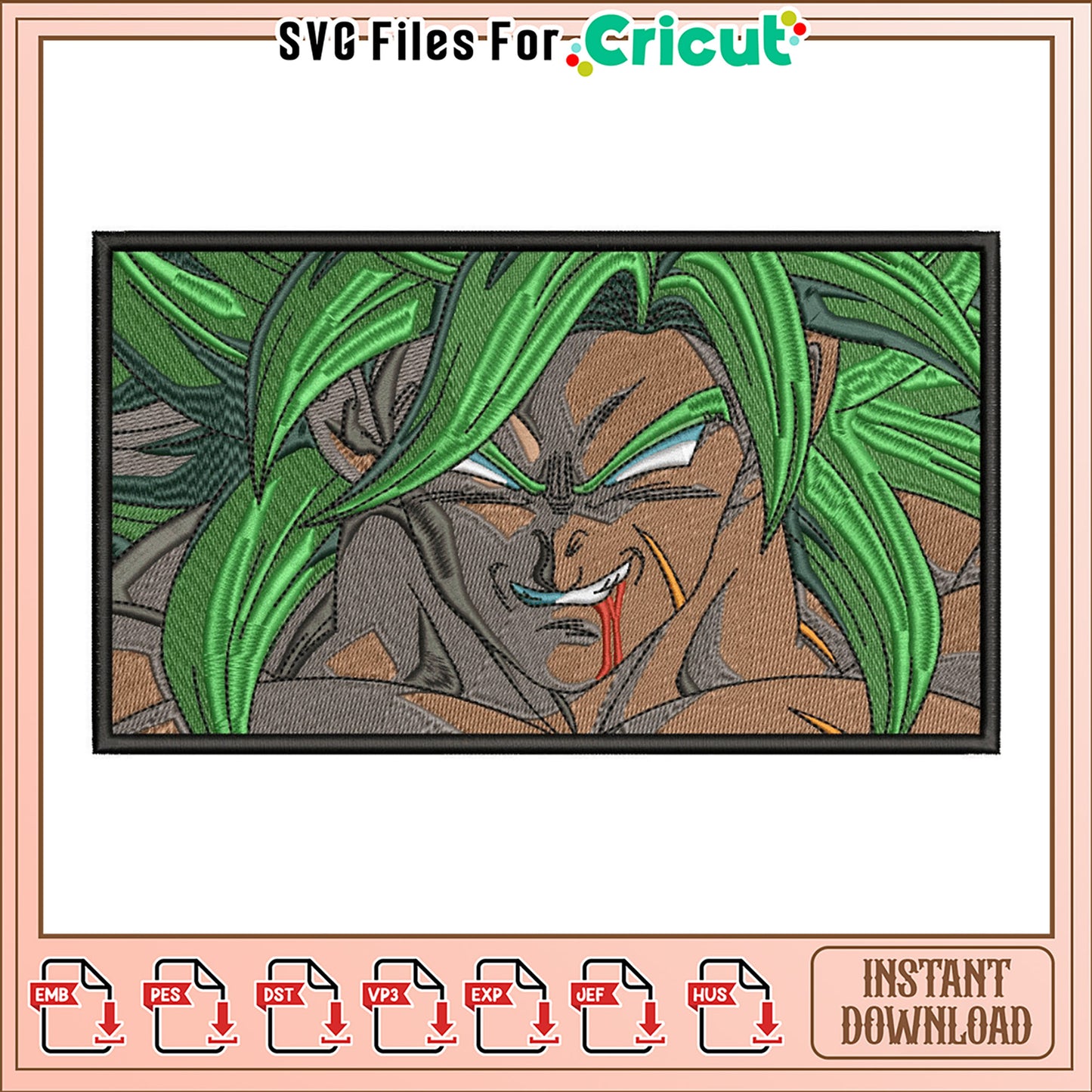 Epic Broly Embroidery Design for Instant Download Files