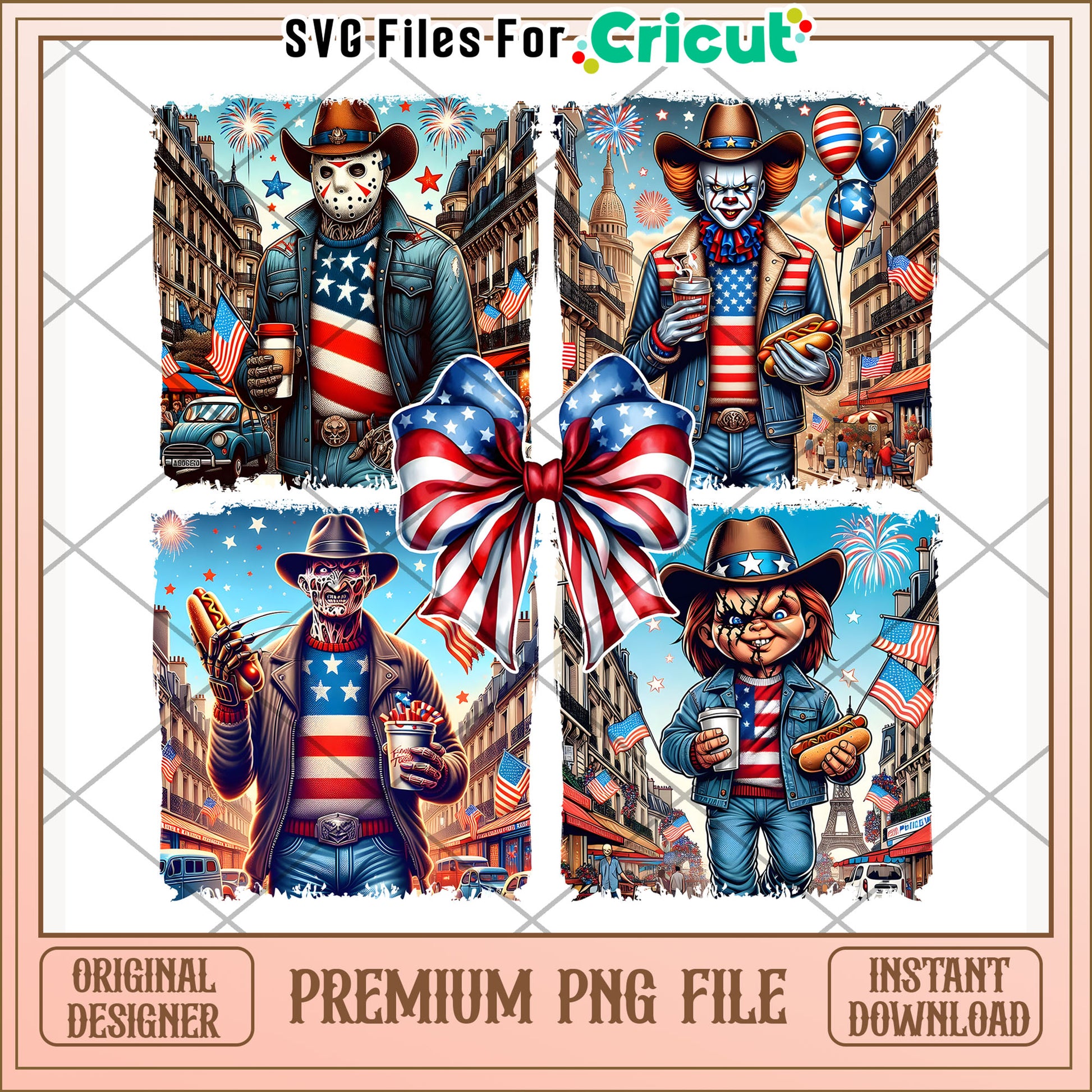 Epic horror movie characters png, scary icons png, 4th of july