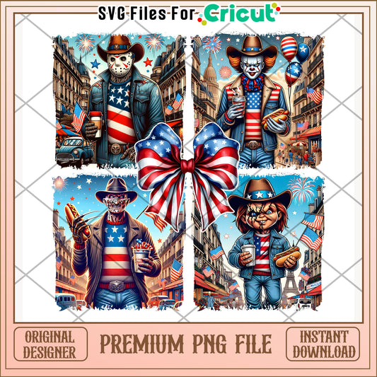 Epic horror movie characters png, scary icons png, 4th of july