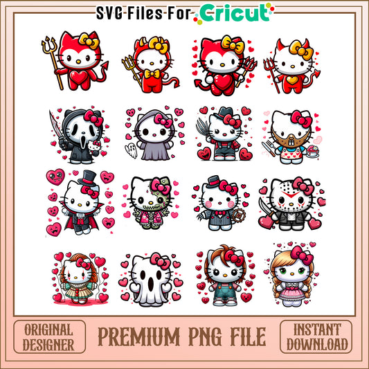 Hello kitty horror hearts  bundle png, valentines hello kitty​ png