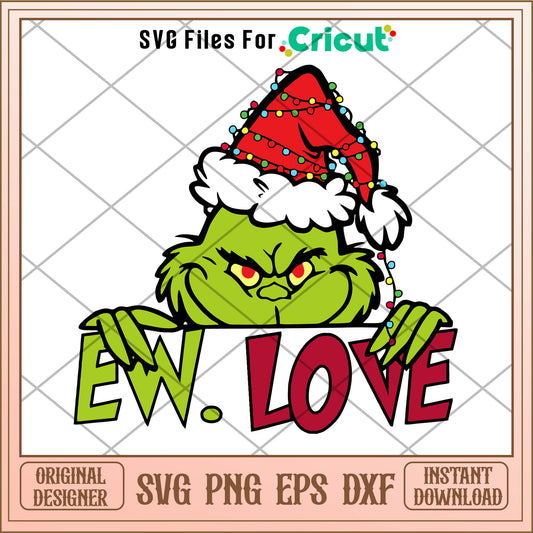 Ew love grinch santa christmas lights svg, cartoon grinch characters​​ ​svg