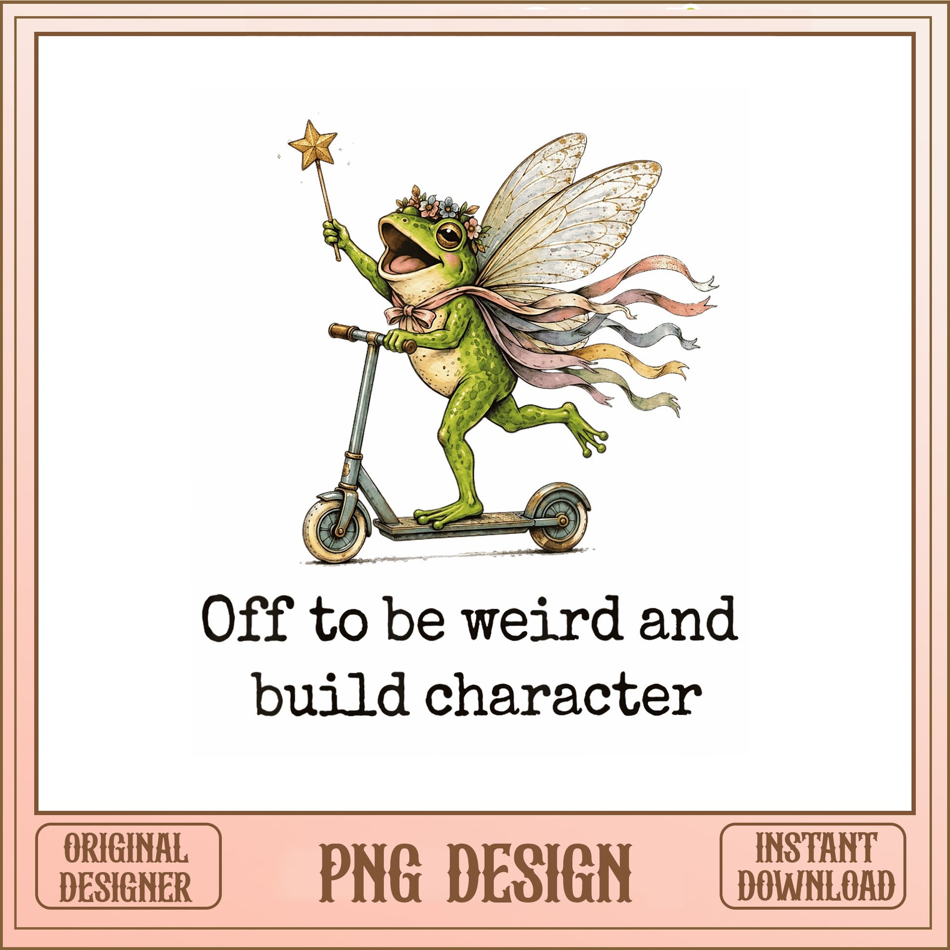 Fairy Frog On Scooter PNG, Weird And Build Character PNG, Funny Frog PNG