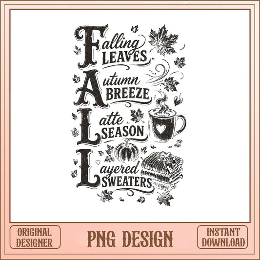 Fall Acrostic Autumn PNG, Latte Season PNG, Fall Leaves PNG