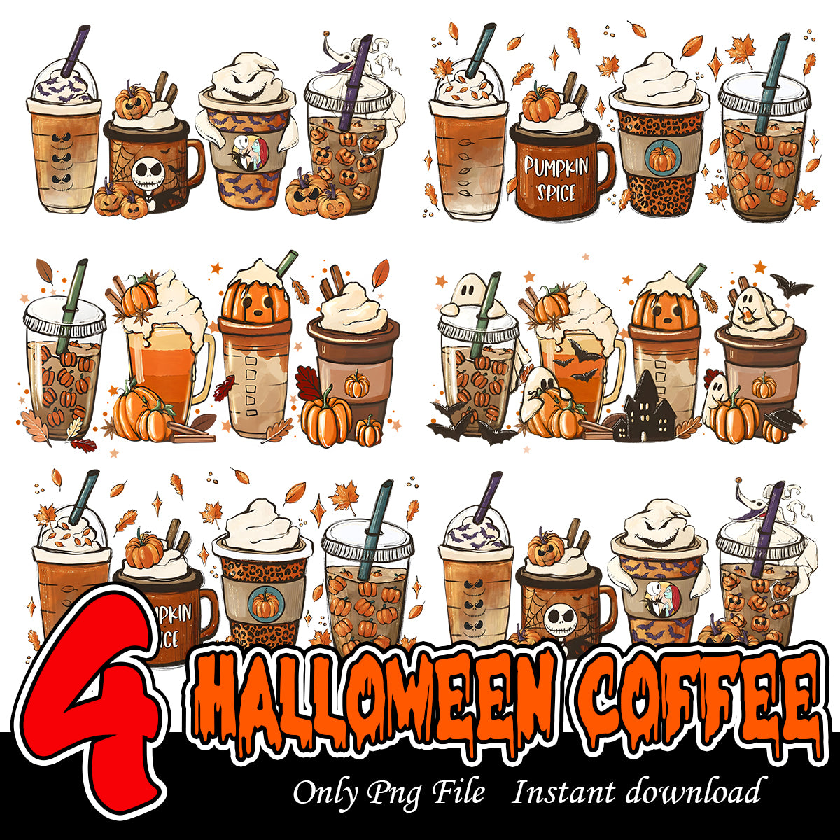 Fall Halloween Coffee Bundle PNG, Fall coffee bundle