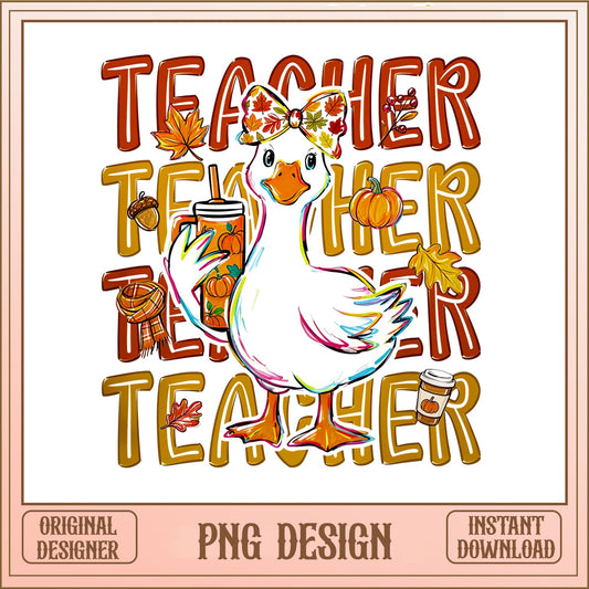 Fall Teacher Duck PNG, Autumn Goose Teacher Design, Teacher PNG