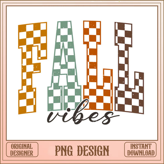 Fall Vibes Checkered PNG, Retro Fall Sublimation, Autumn PNG