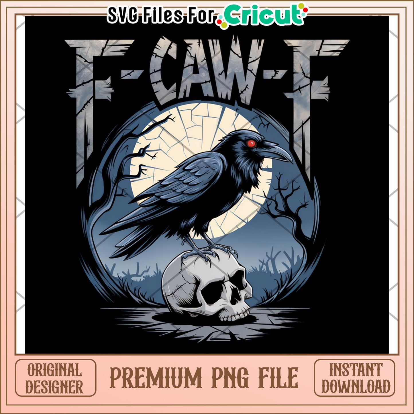 F caw f design png, gothic crow png, halloween png
