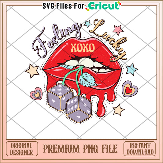 Feeling Lucky Lips PNG Design