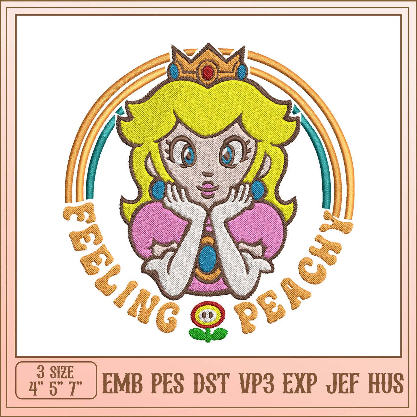 Feeling Peachy Embroidery Design for Creative Projects 4x5 7インチ