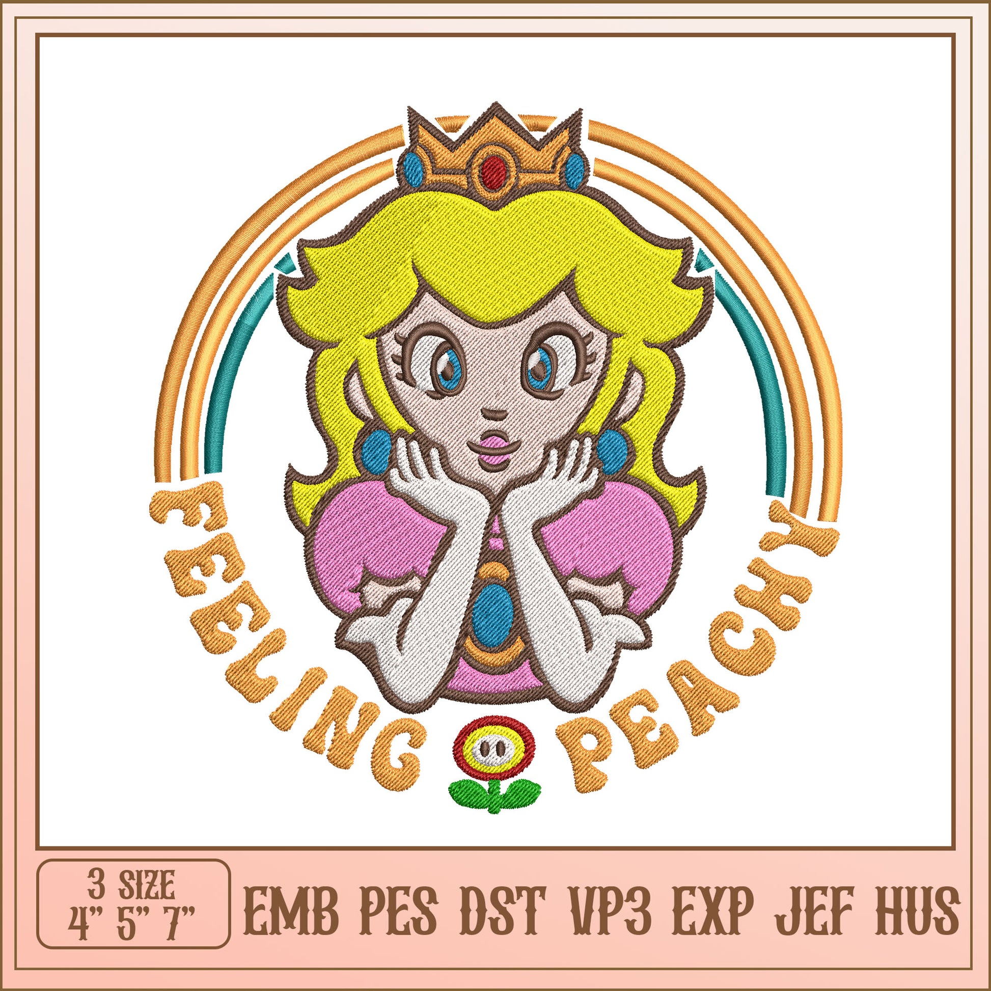 Feeling Peachy Embroidery Design for Creative Projects 4x5 7インチ