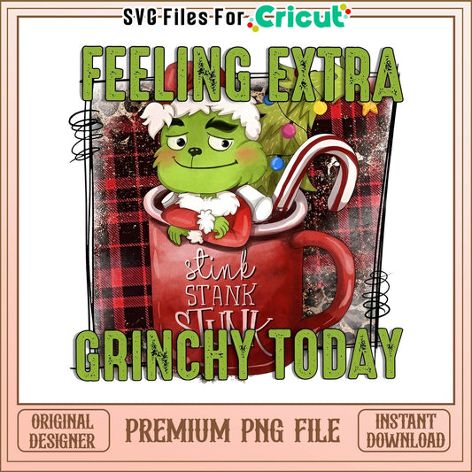 Feeling extra grinchy today png, grinch stink stank stunk red cup png