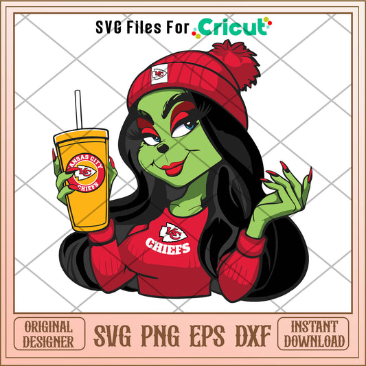 Female grinch kansas city chiefs football team svg, feeling grinchy​ ​svg
