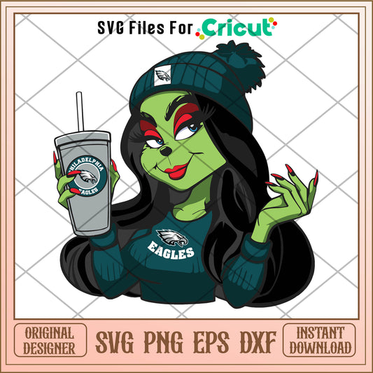 Female grinch philadelphia eagles football team svg, extra grinchy shirt ​svg