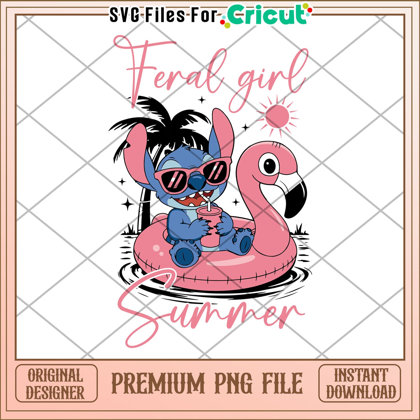 Feral Girl Summer Stitch Flamingo PNG