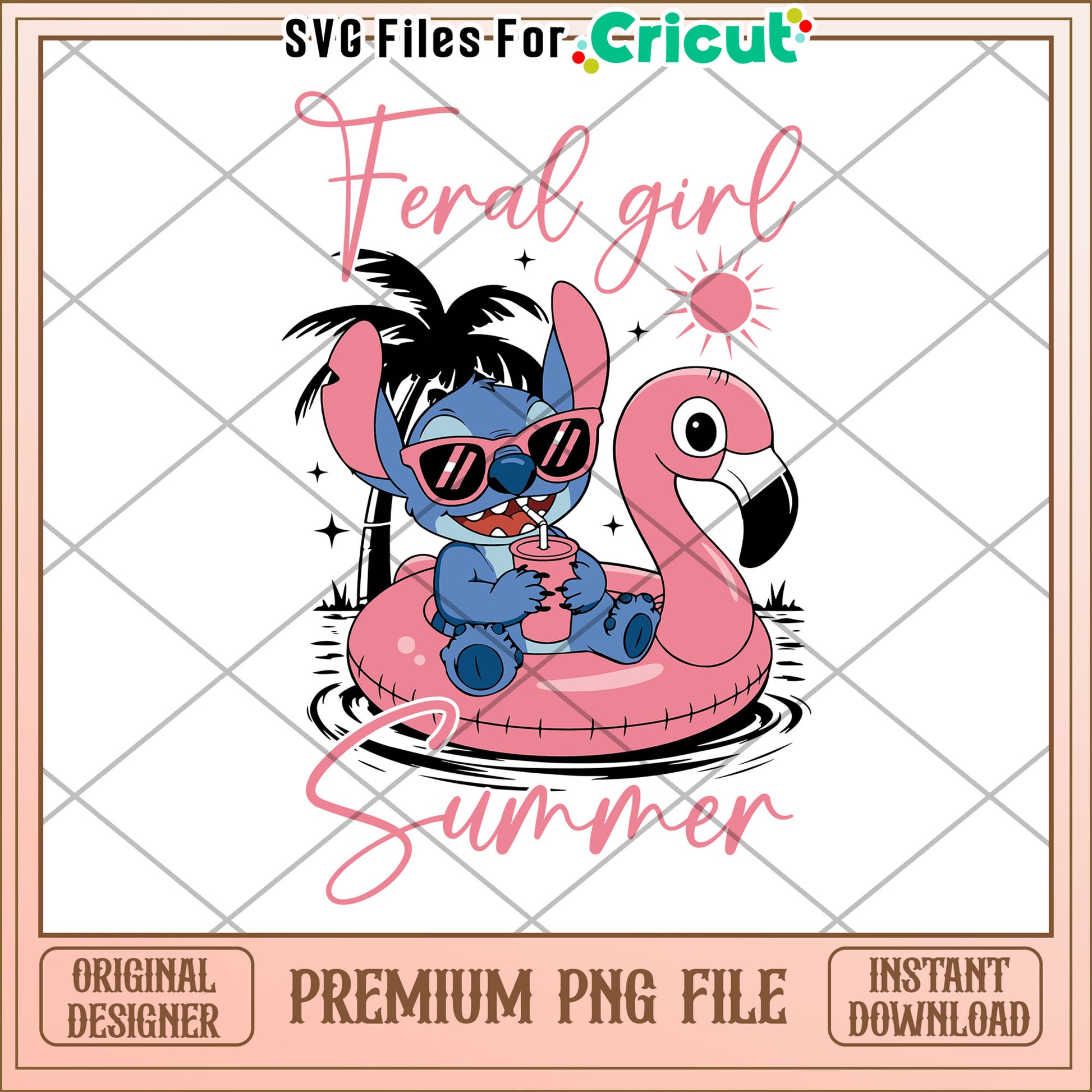 Feral Girl Summer Stitch Flamingo PNG