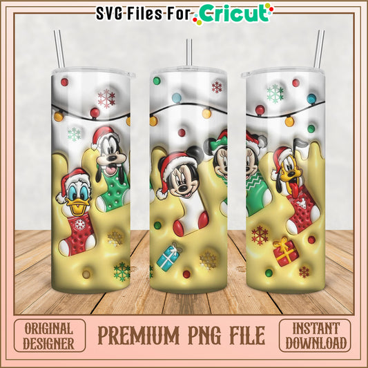 Festive Christmas Tumbler PNG Design with Mickey and Friends
