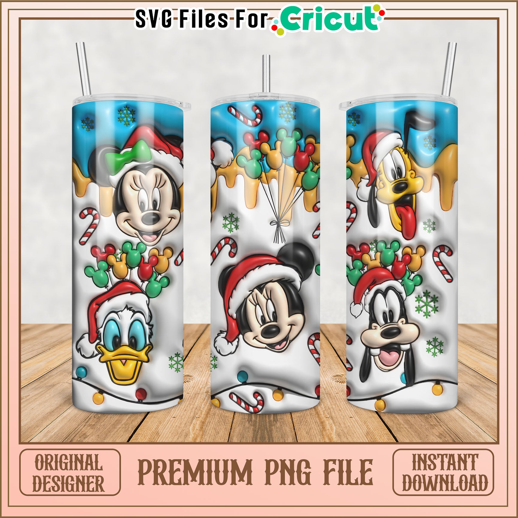 Festive Disney Character Tumbler PNG File for Cricut Projects