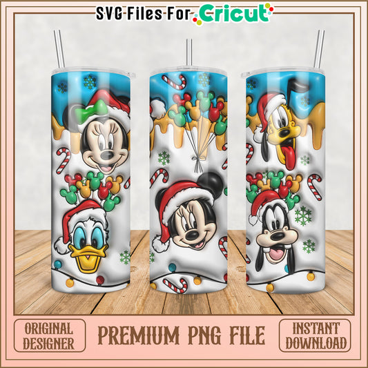 Festive Disney Character Tumbler PNG File for Cricut Projects