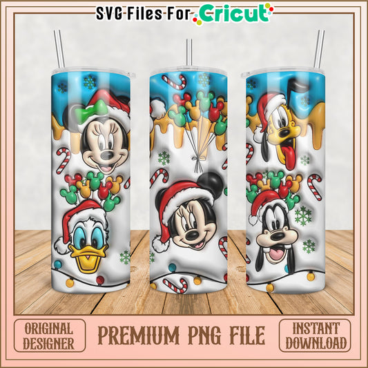 Festive Disney Tumbler PNG with Mickey Minnie Donald Goofy Design