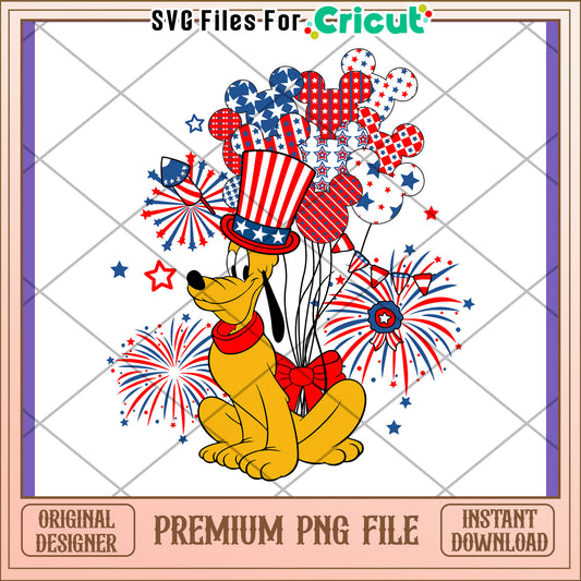 Festive Dog with Balloons and Fireworks PNG Design