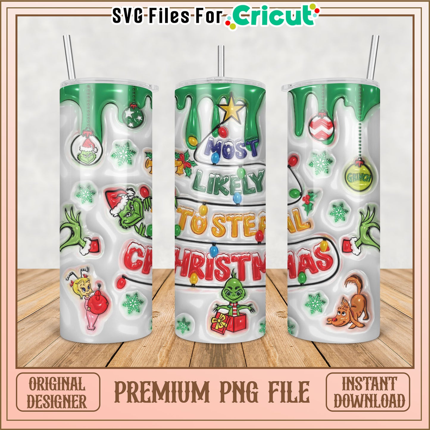 Festive Grinch Tumbler Design PNG File for Cricut Download