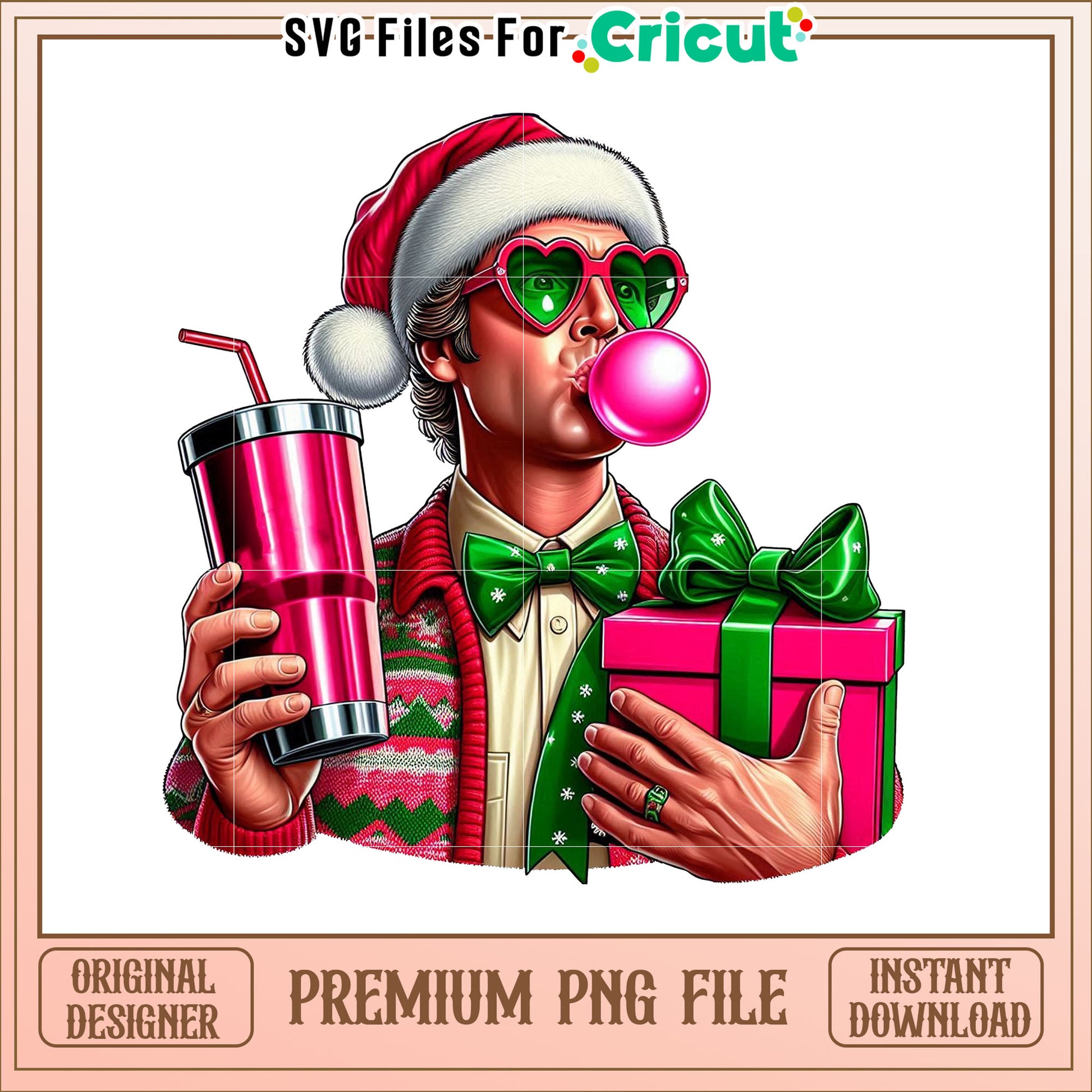 Festive Holiday Gift and Drink PNG with Retro Christmas Style