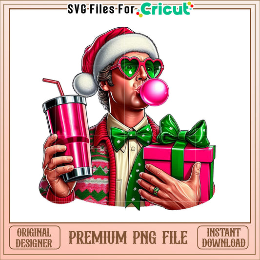 Festive Holiday Gift and Drink PNG with Retro Christmas Style