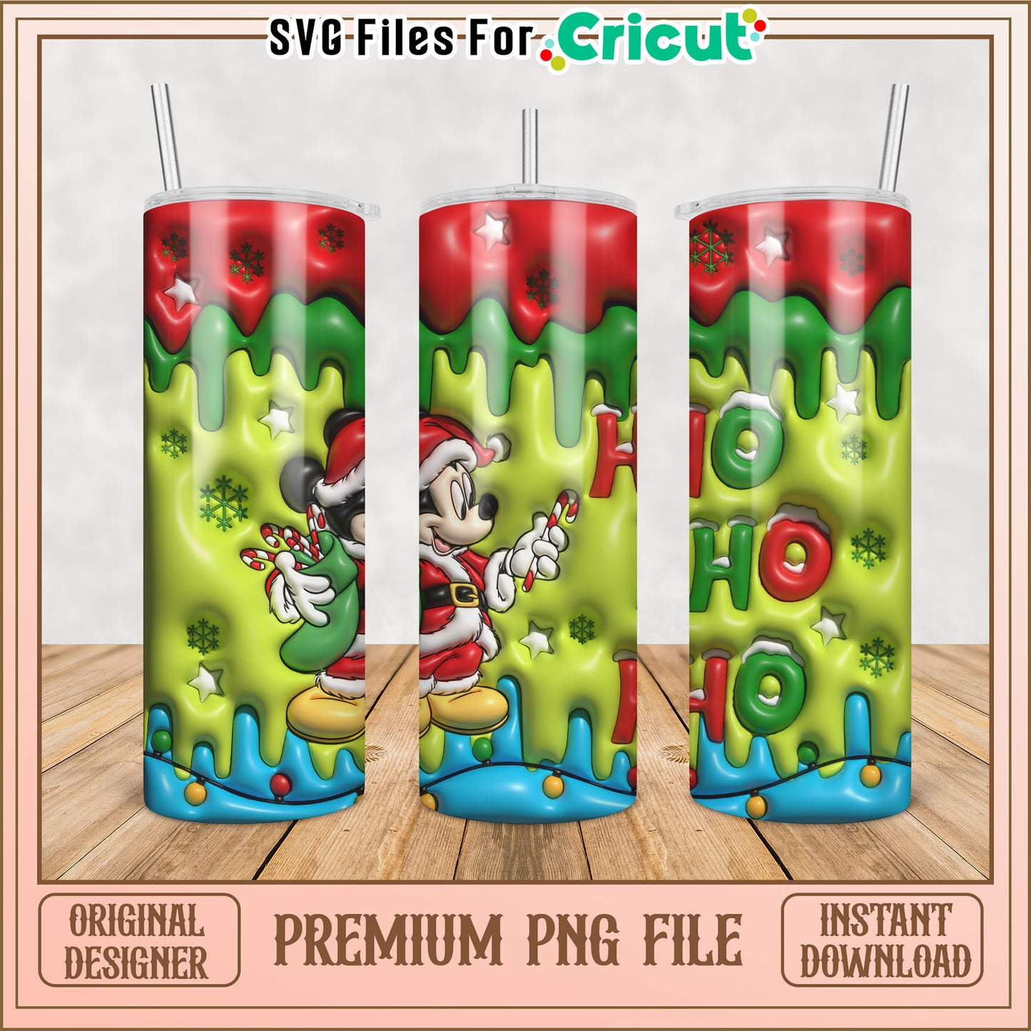 Festive Mickey Mouse Christmas Tumbler Design PNG File Download