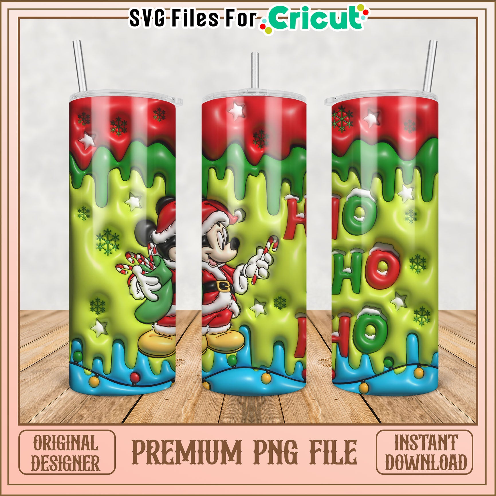 Festive Mickey Mouse Christmas Tumbler Design PNG File Download