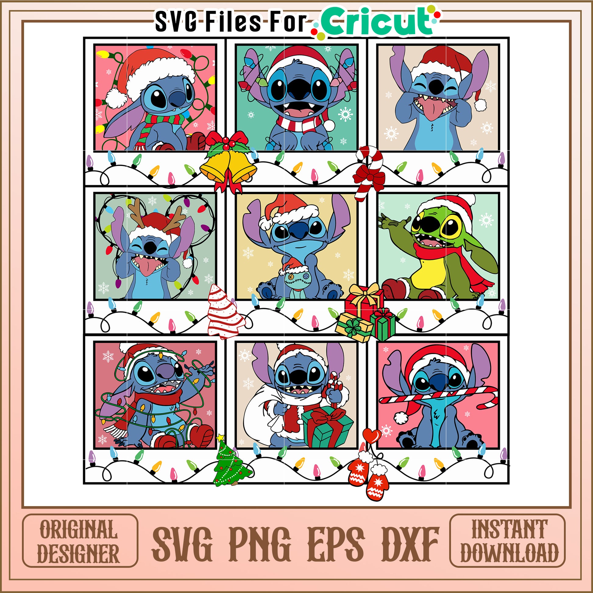 Festive Stitch SVG Design with Cute Holiday Stitch Characters
