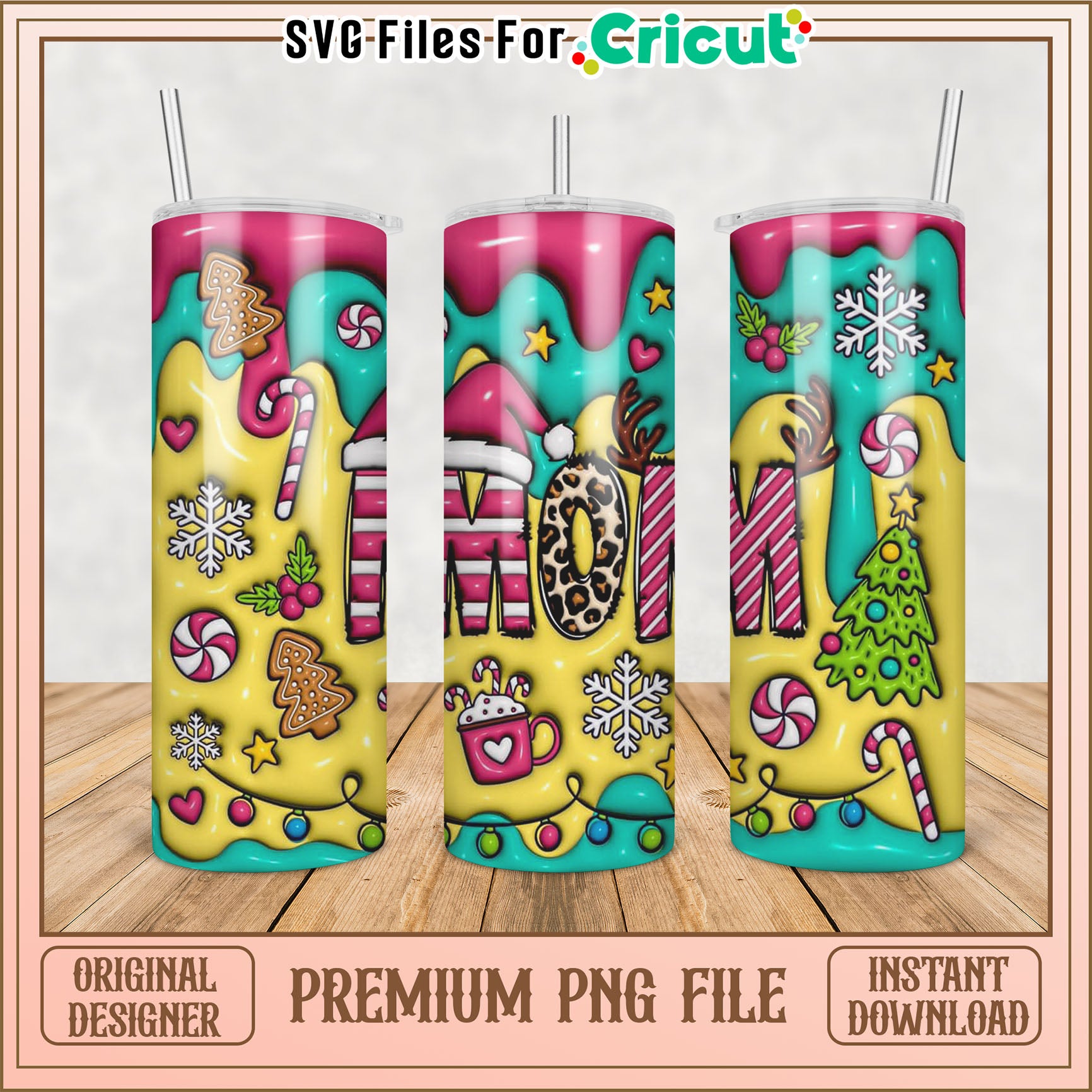 Festive Tumbler Design PNG File for Cricut Instant Download